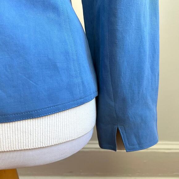 Vintage 90s Liz Claiborne Silk Linen Blue Open Front Blazer Trouser Suit Set 10 - Picture 5 of 14